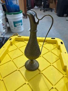 Vintage Sarna India Etched Brass Ewer Pitcher Floral Detail